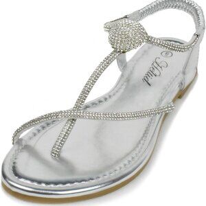 Women's Rhinestone Thong Sandals Artificial Leather Size 11 Dressy Flats